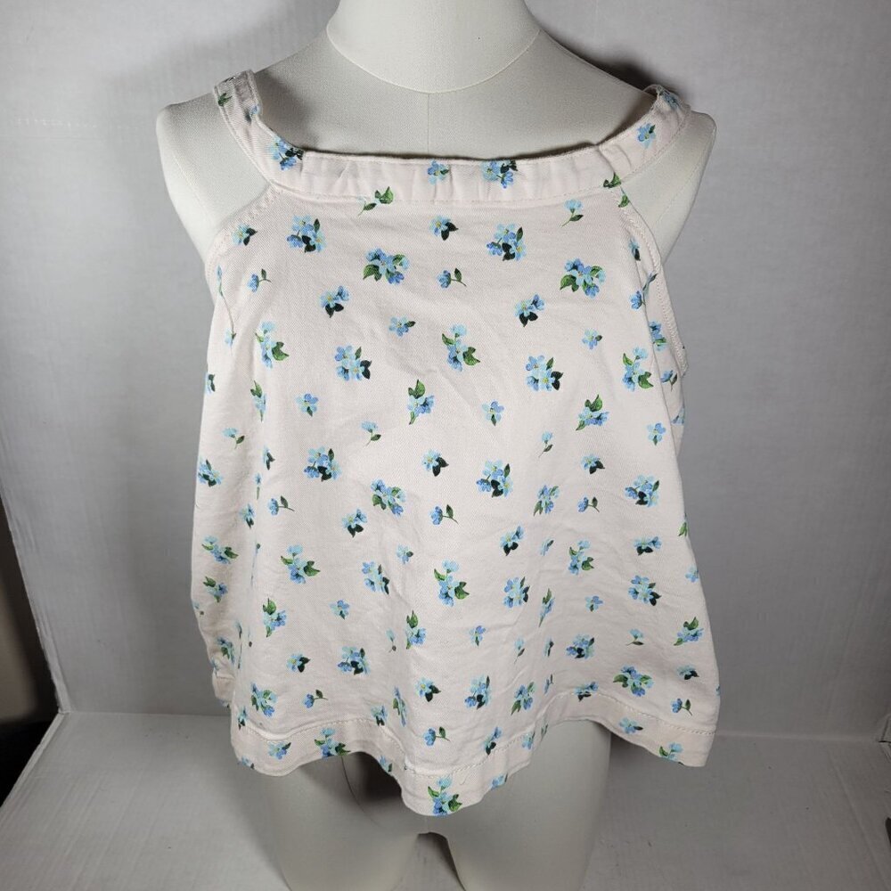Weworewhat Womens XL Ditzy Floral White Cotton/Spandex Sleeveless Halter Top